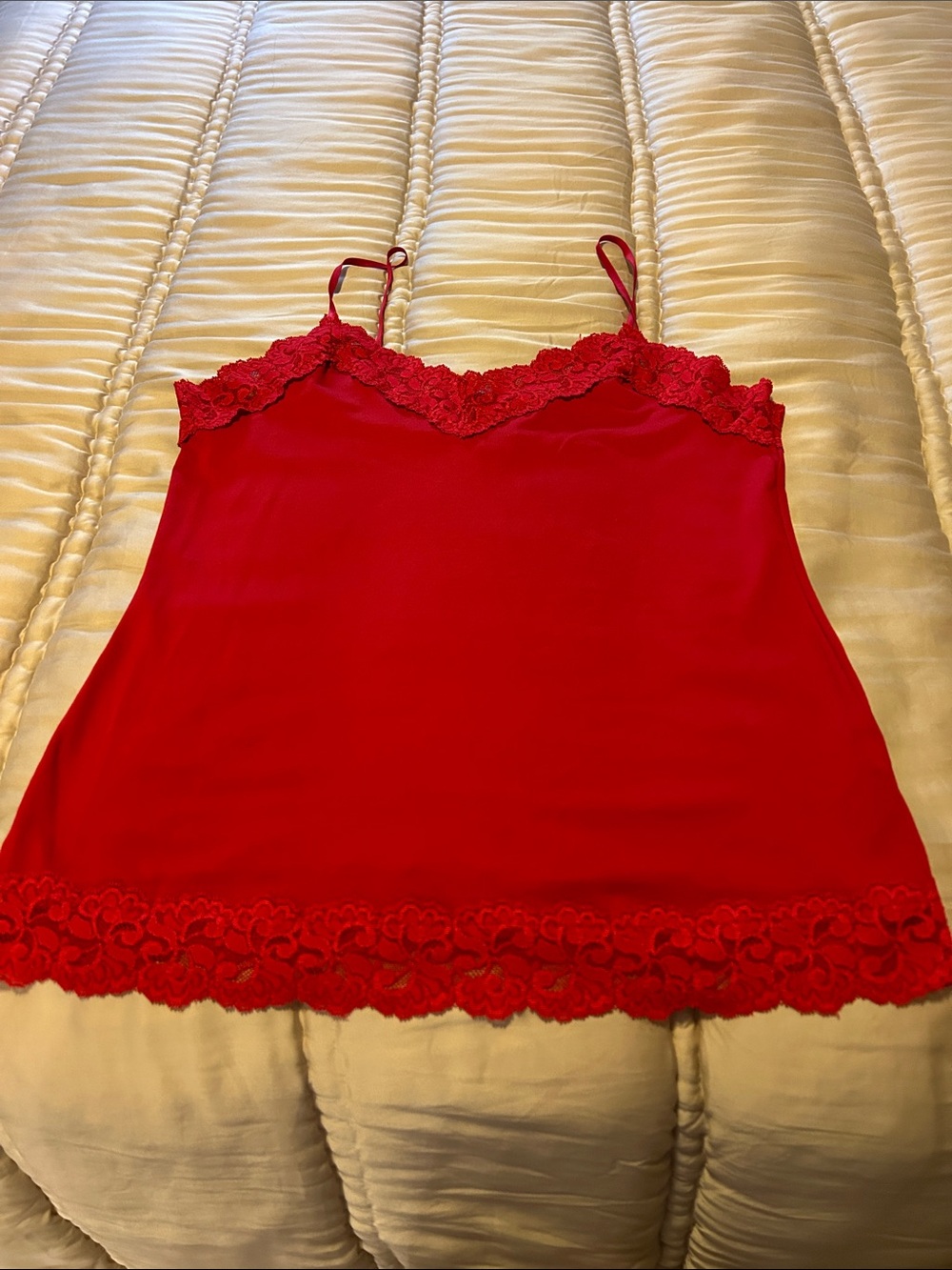 White House Black Market Red Lace Trim Silk Tank Top
